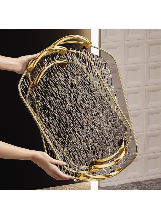 rayze 3 PCS Clear Serving Tray, With Polished Metal Handles, Serving Plate, Wavy Pattern Clear Tray, Spill-Proof Tray, Decorative Serving Tray for Coffee Table, Tea, Storage - Image 1