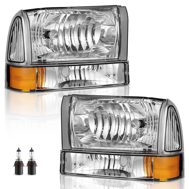 مجموعة مصابيح WEELMOTO مع لمبات لسيارات فورد سوبر ديوتي F250 F350 F450 F550 من 9904 ولسيارة فورد إكسبيديشن من 0004 مع إشارة الزاوية في الصدام، غير مناسبة لنماذج الشعاع المغلق