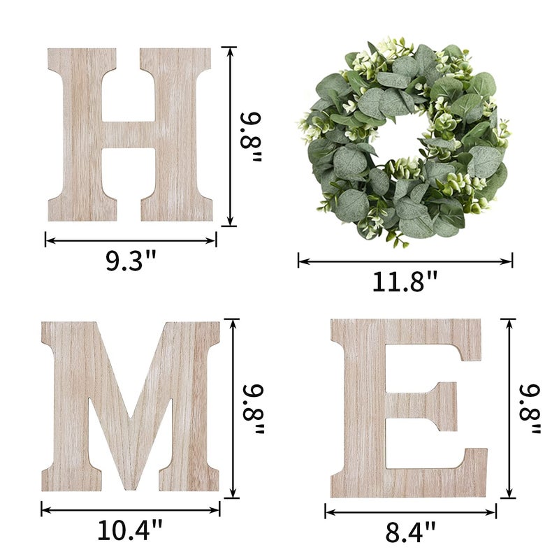Pinkpum Wooden Home Sign Wall Hanging Decor Wood Home Letters for Wall Art with Artificial Eucalyptus Wreath Rustic Home Decor Farmhouse, Wall Decor for Living Room Entryway Housewarming Gift (Natural) - Image 5