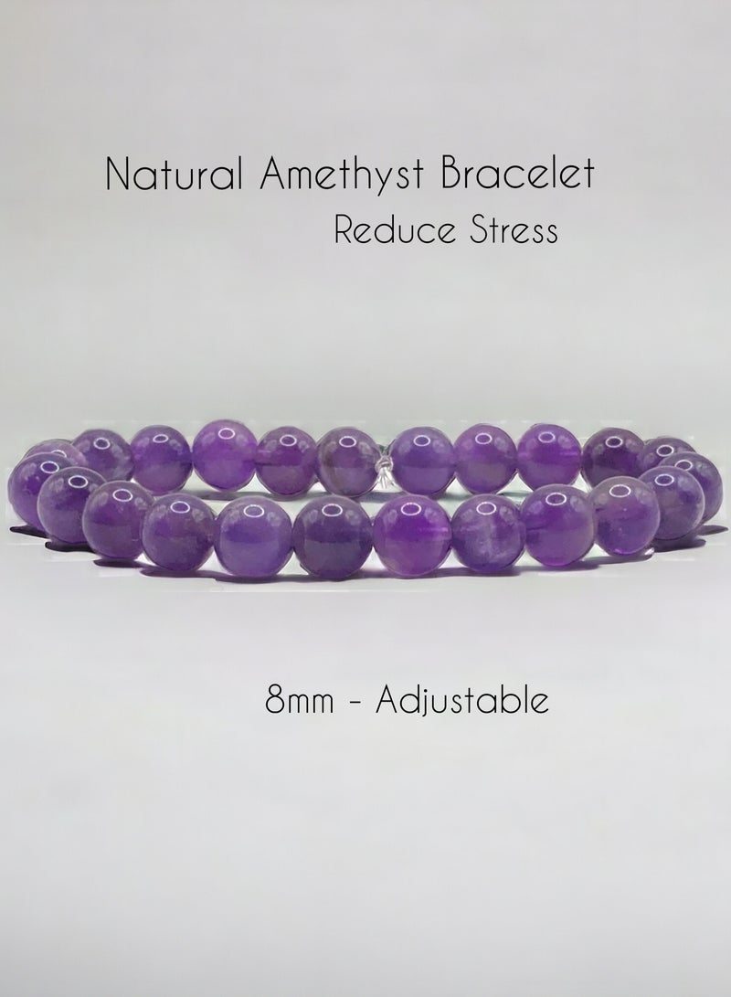 HADIGEMS 8mm Natural Amethyst Gemstone Strech Bracelet - Image 1