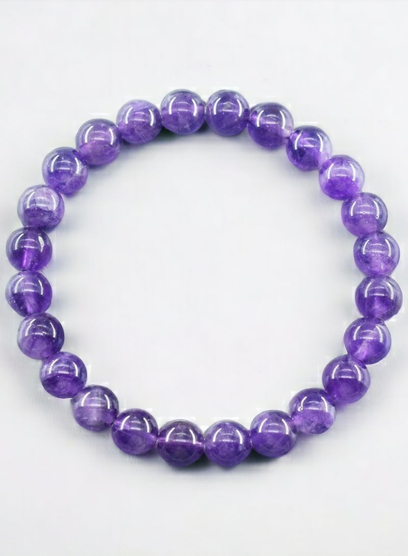 HADIGEMS 8mm Natural Amethyst Gemstone Strech Bracelet - Image 2