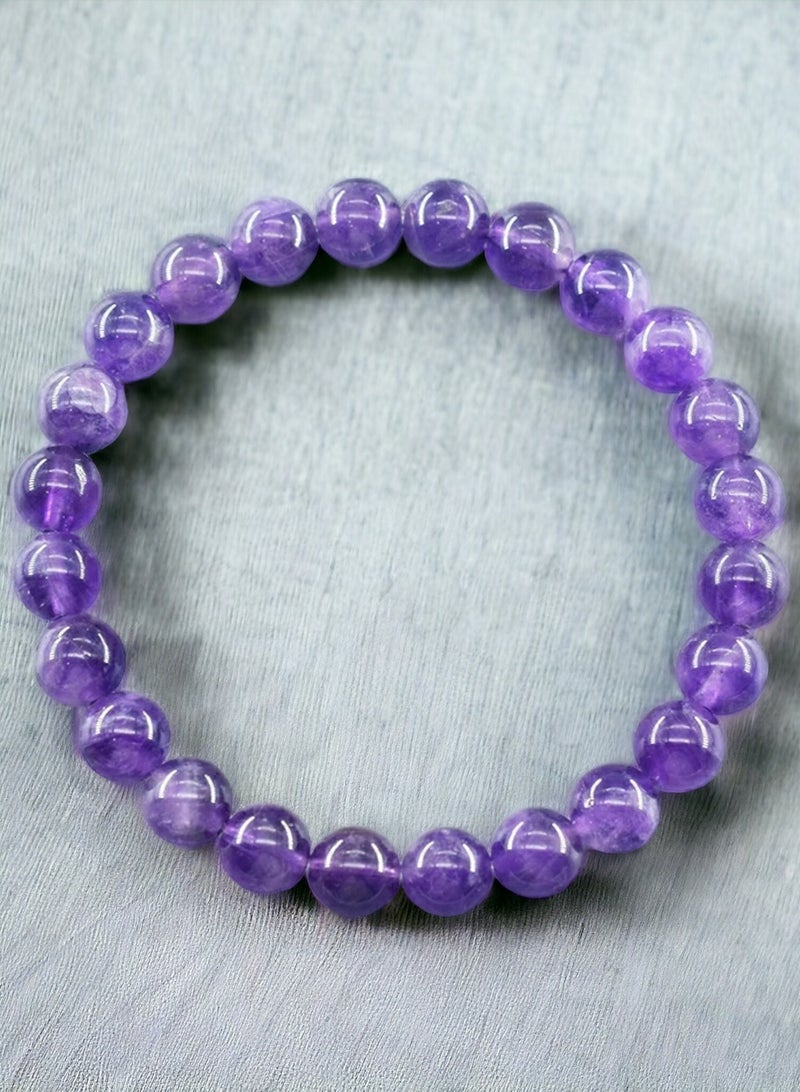 HADIGEMS 8mm Natural Amethyst Gemstone Strech Bracelet - Image 3