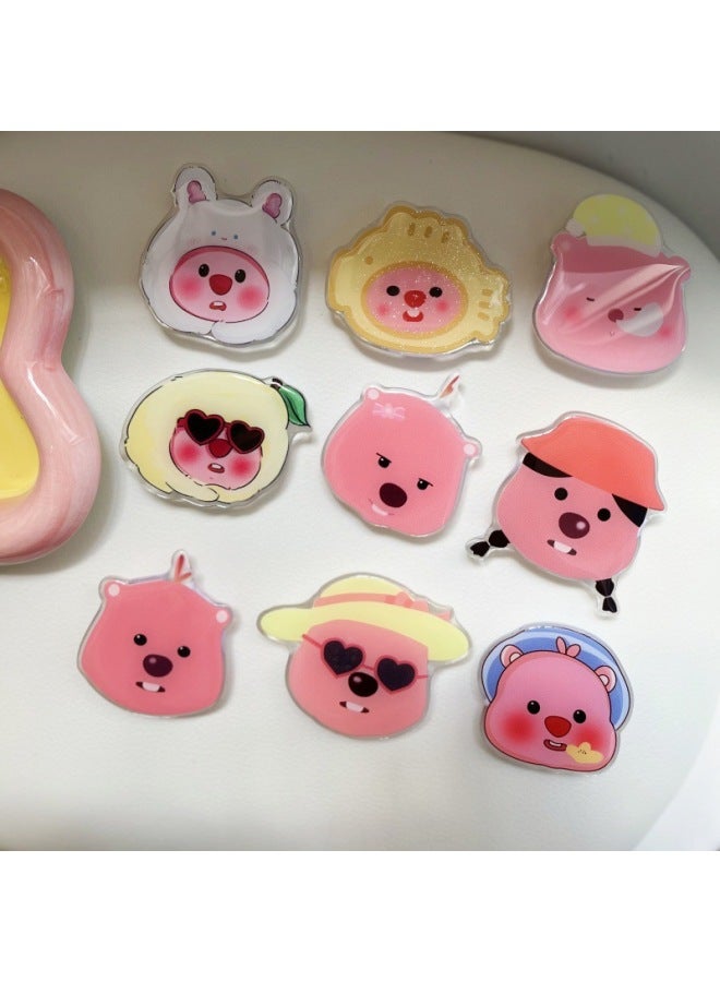 Ins Korean-style Drop Glue Cute Cartoon Beaver Phone Case Adhesive-type Lazy Telescopic Folding Air Cushion Stand-Color:Rabbit Ear Cap Beaver [Telescopic Bracket]]  - Image 2