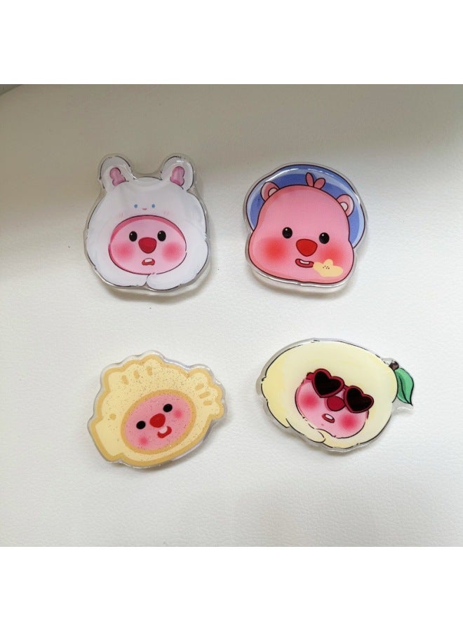 Ins Korean-style Drop Glue Cute Cartoon Beaver Phone Case Adhesive-type Lazy Telescopic Folding Air Cushion Stand-Color:Rabbit Ear Cap Beaver [Telescopic Bracket]]  - Image 4
