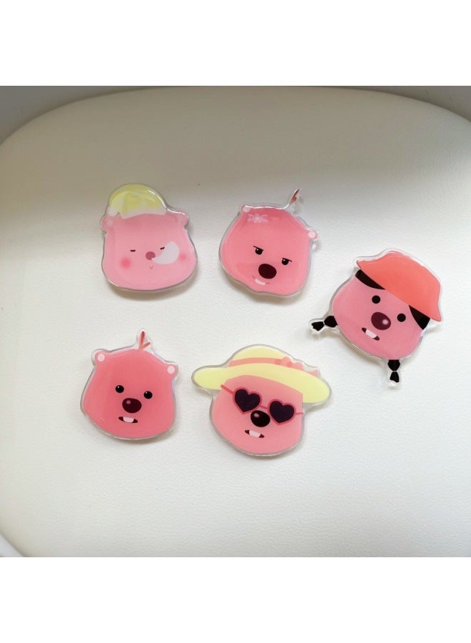Ins Korean-style Drop Glue Cute Cartoon Beaver Phone Case Adhesive-type Lazy Telescopic Folding Air Cushion Stand-Color:Rabbit Ear Cap Beaver [Telescopic Bracket]]  - Image 3