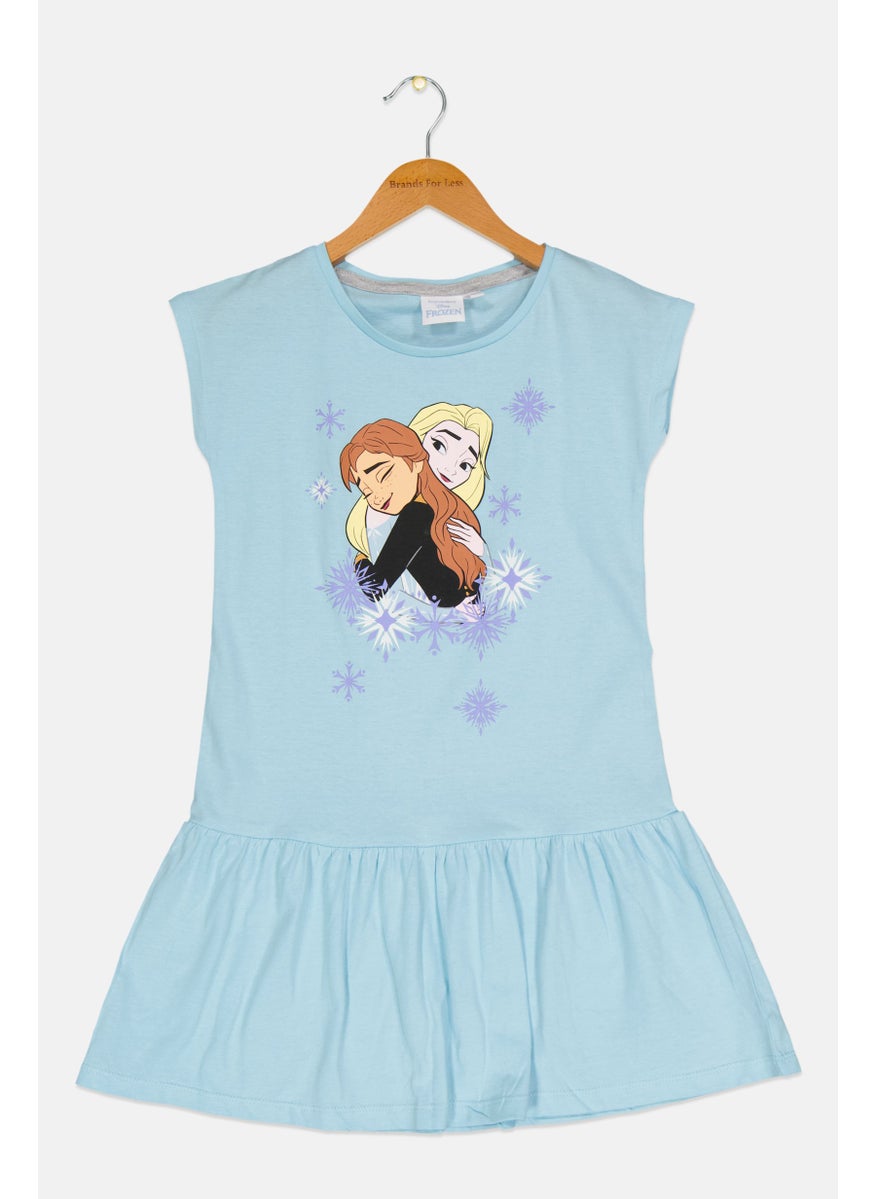 Disney FROZEN Kids Girl Graphic Print Dress, Turquoise  - Image 1