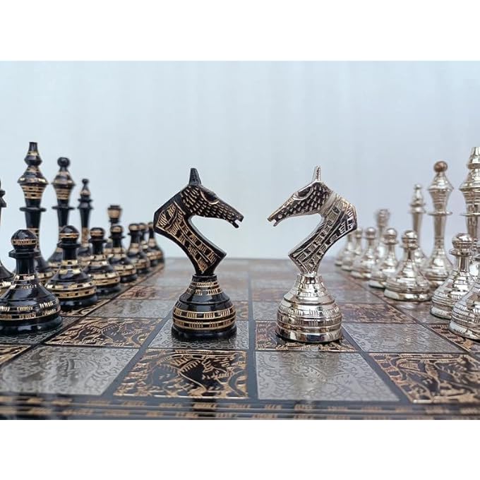 TAJ CHESS STORE 14" Handcrafted Russian Soviet Series Metal Pieces & Board Set with Velvet Storage Box | Brass Metal Luxury Set - Image 1