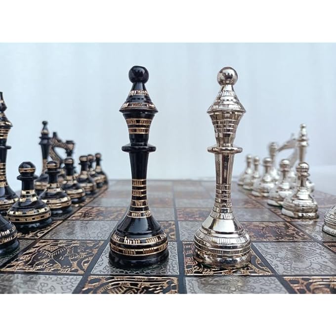 TAJ CHESS STORE 14" Handcrafted Russian Soviet Series Metal Pieces & Board Set with Velvet Storage Box | Brass Metal Luxury Set - Image 4