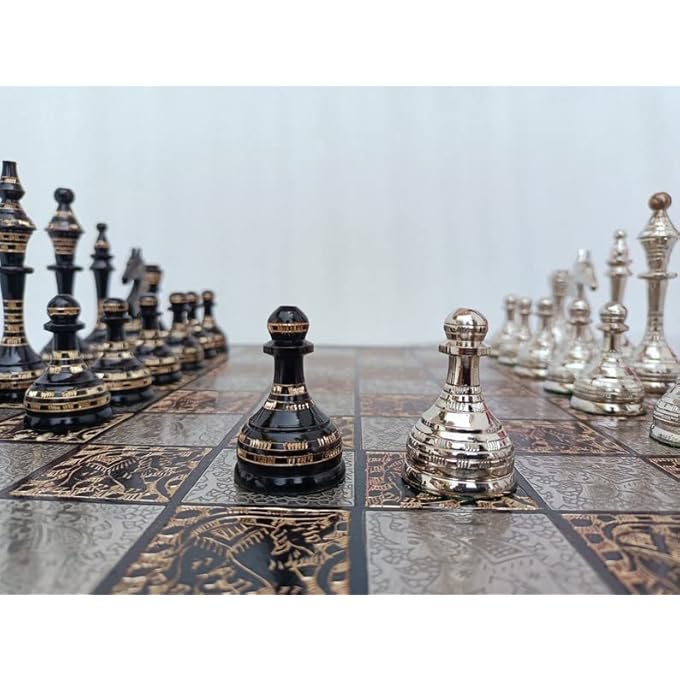 TAJ CHESS STORE 14" Handcrafted Russian Soviet Series Metal Pieces & Board Set with Velvet Storage Box | Brass Metal Luxury Set - Image 3