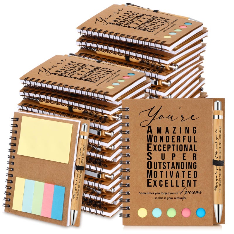 Jetec 25 Sets Inspirational Notebooks Bulk Christmas Employee Appreciation Gifts Spiral Notebook with Sticky Notepad Bamboo Pens for Xmas Thanksgiving Coworker Student Nurse Staff (Amazing) - Image 1