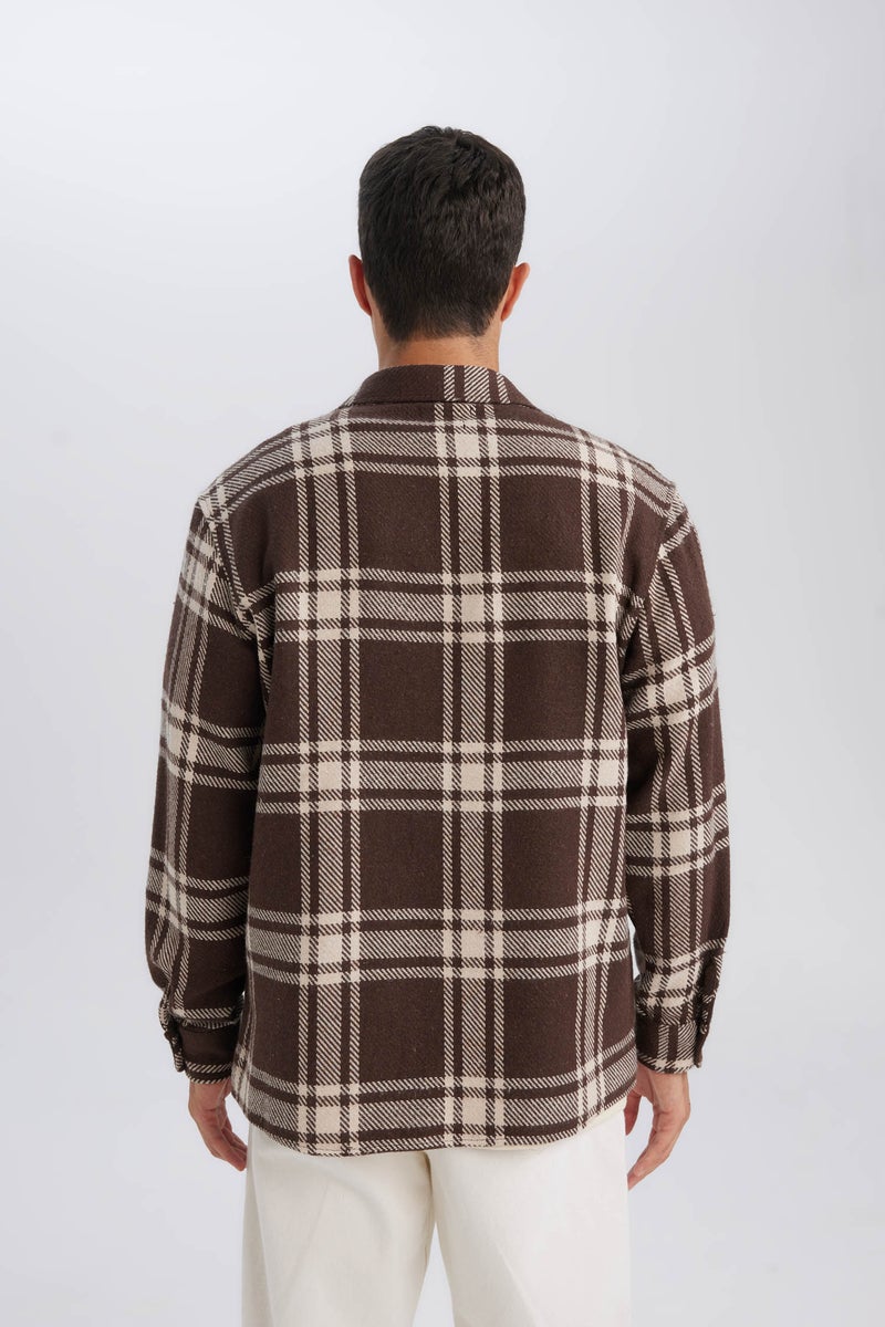 DeFacto Brown Man Regular Fit Plaid Lumberjack Flannel Long Sleeve Shirt Casual - Image 4