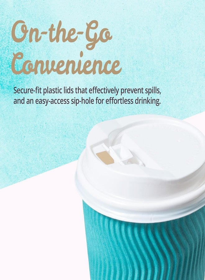 MATICAN Paper Coffee Cups, 50-Pack 12-oz Insulated Corrugated Disposable Paper Cups, With Lids, Ripple Wall Cups for Hot Beverage or Cold Drinks, Turquoise - Image 5