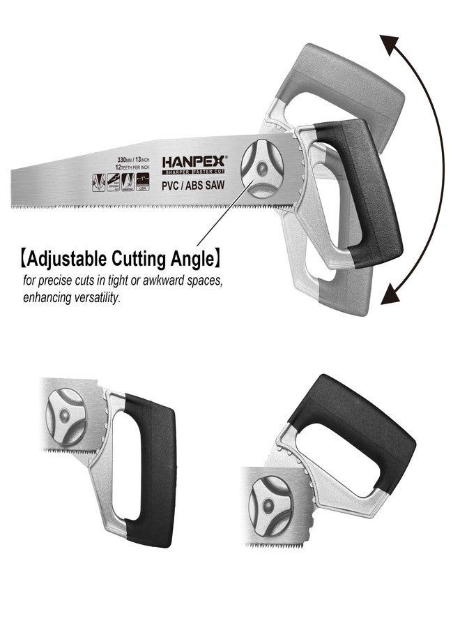 Hanpex 13-Inch Heavy Duty Pipe Saw - Adjustable Angle Hand Saw for PVC, ABS, Wood, Drywall & Plastic - Compact Design for Tight Spaces, Gardening, Trimming & General Purpose Cutting - Image 5