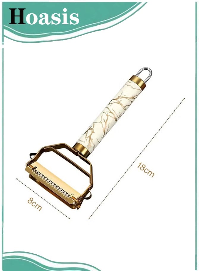 Hoasis Stainless Steel 3 in 1 Vegetable Peeler, Fruit Potato Peeler with Ergonomic Non-Slip Handle, Peeling Shredding Digging Functions Integrated, Kitchen Tool (Gold) 18x8x2 cm - Image 2