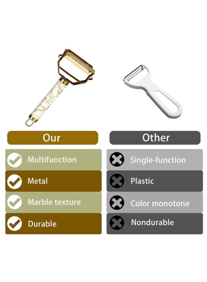 Hoasis Stainless Steel 3 in 1 Vegetable Peeler, Fruit Potato Peeler with Ergonomic Non-Slip Handle, Peeling Shredding Digging Functions Integrated, Kitchen Tool (Gold) 18x8x2 cm - Image 4