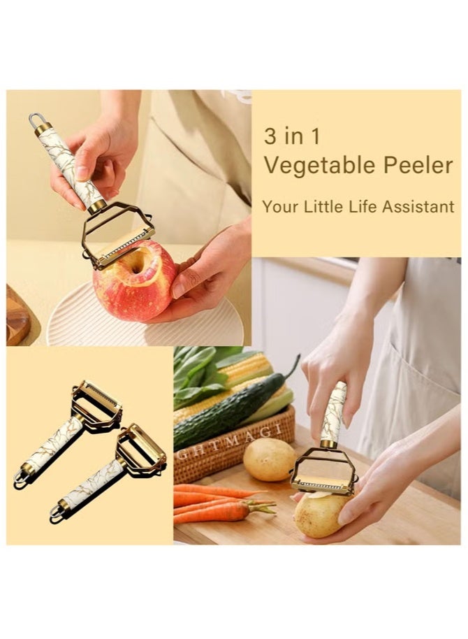 Hoasis Stainless Steel 3 in 1 Vegetable Peeler, Fruit Potato Peeler with Ergonomic Non-Slip Handle, Peeling Shredding Digging Functions Integrated, Kitchen Tool (Gold) 18x8x2 cm - Image 5
