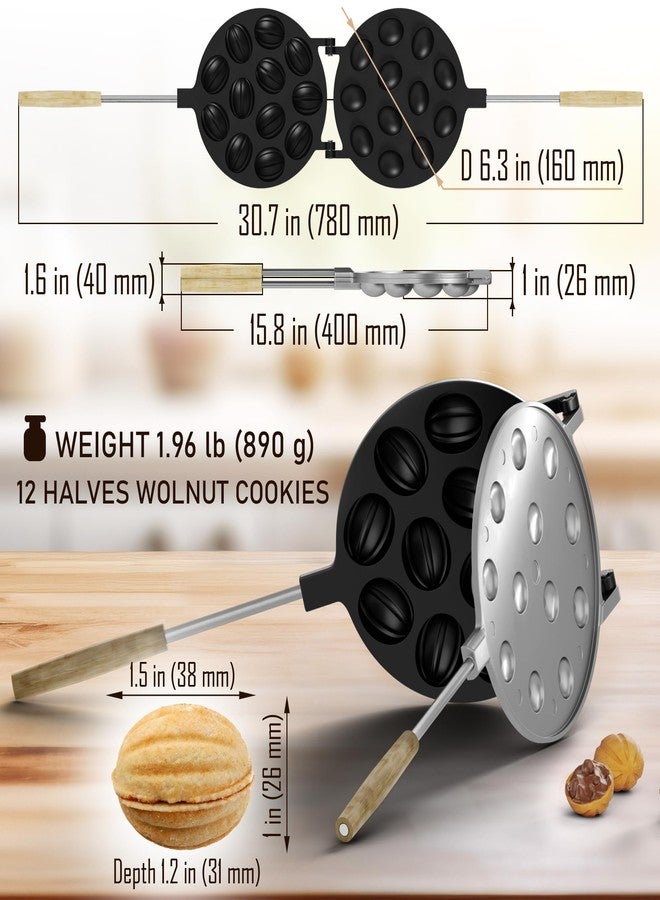 BIOL Heavy Oreshki Mold Oven Cookies Maker Oreshnitsa 12 Nuts Oreshki with Non-Stick Coating - Cookie Mold Oreshek Cake - Nut Cookie Shaped Molds - Metal Mold Form Nuts for Sweet Russian - Image 2