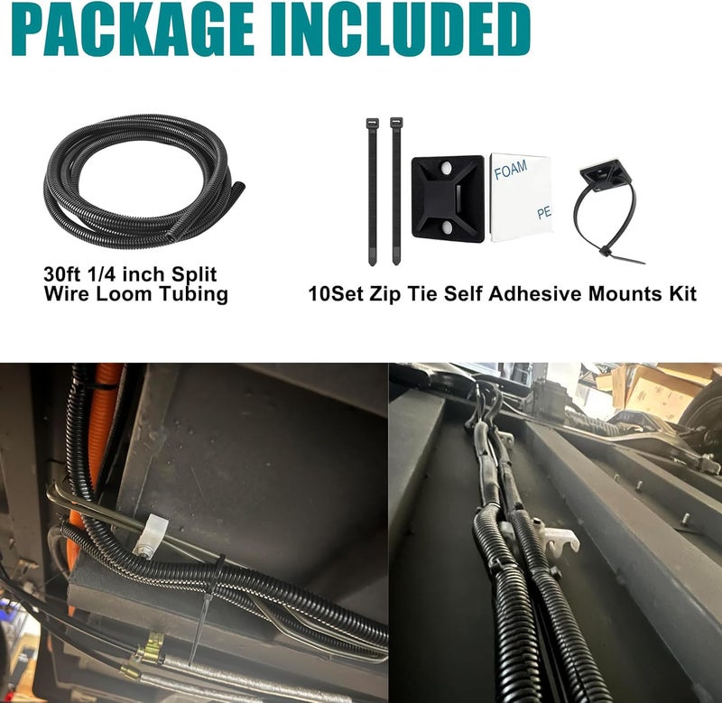 Allwin 1/4 Inch Wire Loom Split Tubing - 30 ft Cord Protector Electric Wires Covers, Automotive Wire Flexible Conduit, Plastic Wire Cover with Cable Zip Tie (1/4"-30ft) - Image 2