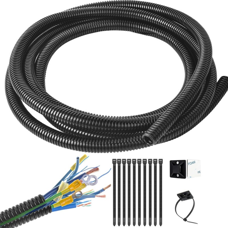 Allwin 1/4 Inch Wire Loom Split Tubing - 30 ft Cord Protector Electric Wires Covers, Automotive Wire Flexible Conduit, Plastic Wire Cover with Cable Zip Tie (1/4"-30ft) - Image 1