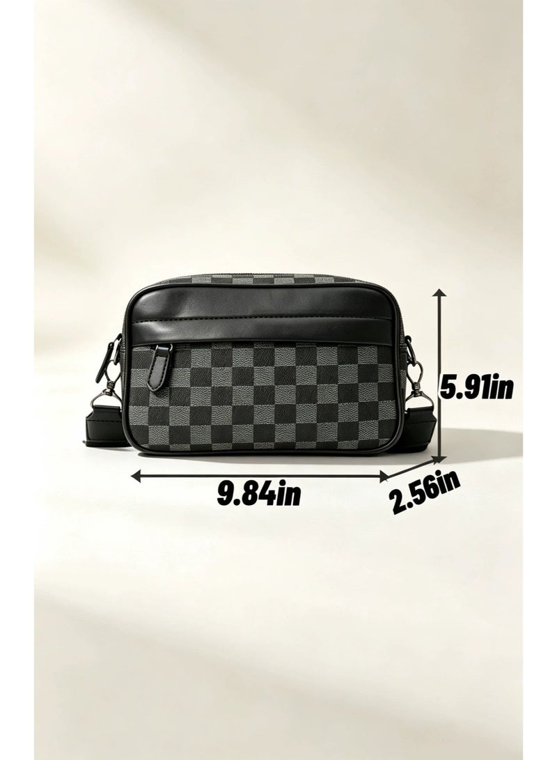 Casual Checkered Crossbody Bag Unisex Shoulder Bag Daily Travel Messenger Bag Fashionable Lightweight Bag Gift for Men Women - Image 3