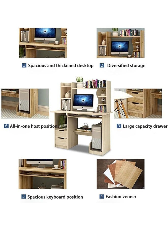 Generic Computer Desk with Bookshelf for Small Space, Wooden Desk/Work Table Teens Student Study Table Home Office Desk Computer Desk with Hutch  - Image 3