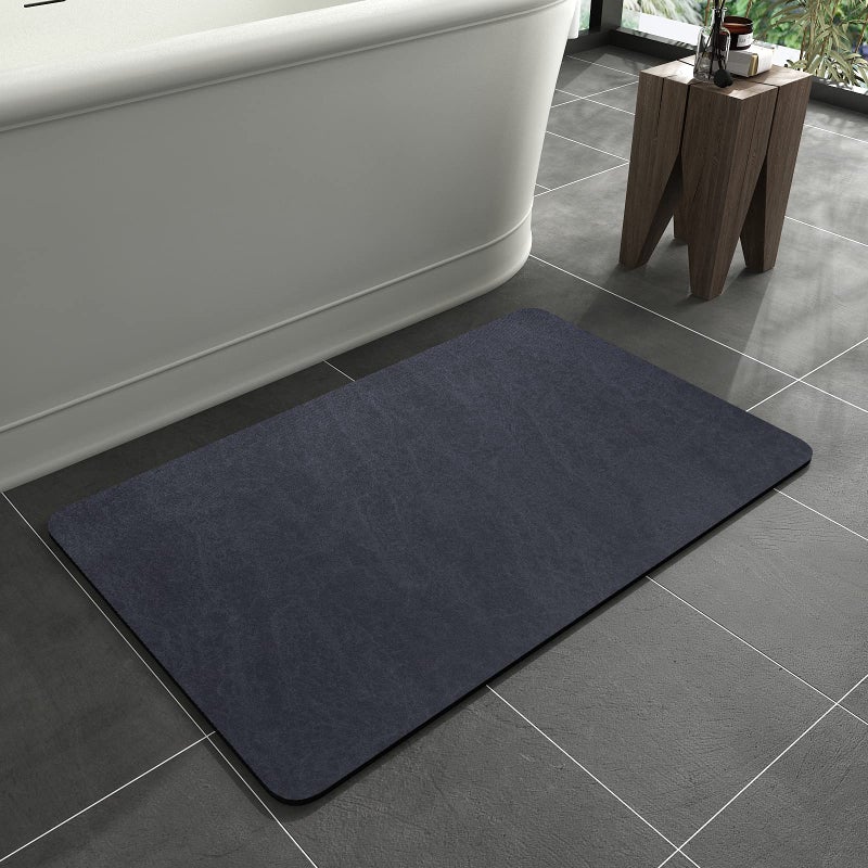 MontVoo Bath Mat RugRubber Backing Non Slip Quick Dry Absorbent Thin Bathroom Rugs Fit Under DoorFaux Suede Surface Bathroom Floor MatsShower Rug for in Front of Bathtub Shower Navy 20x32