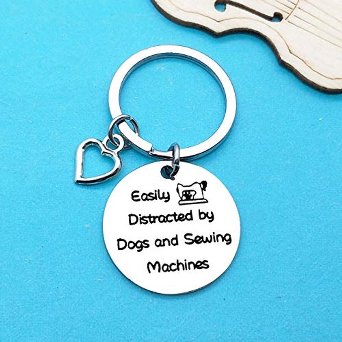 Xiahuyu Dog Lover Gift Quilting Keychain Easily Distracted by Dogs and Sewing Machines Christmas Birthday Gifts Sewing Gifts for Quilters and Sewers - Image 3