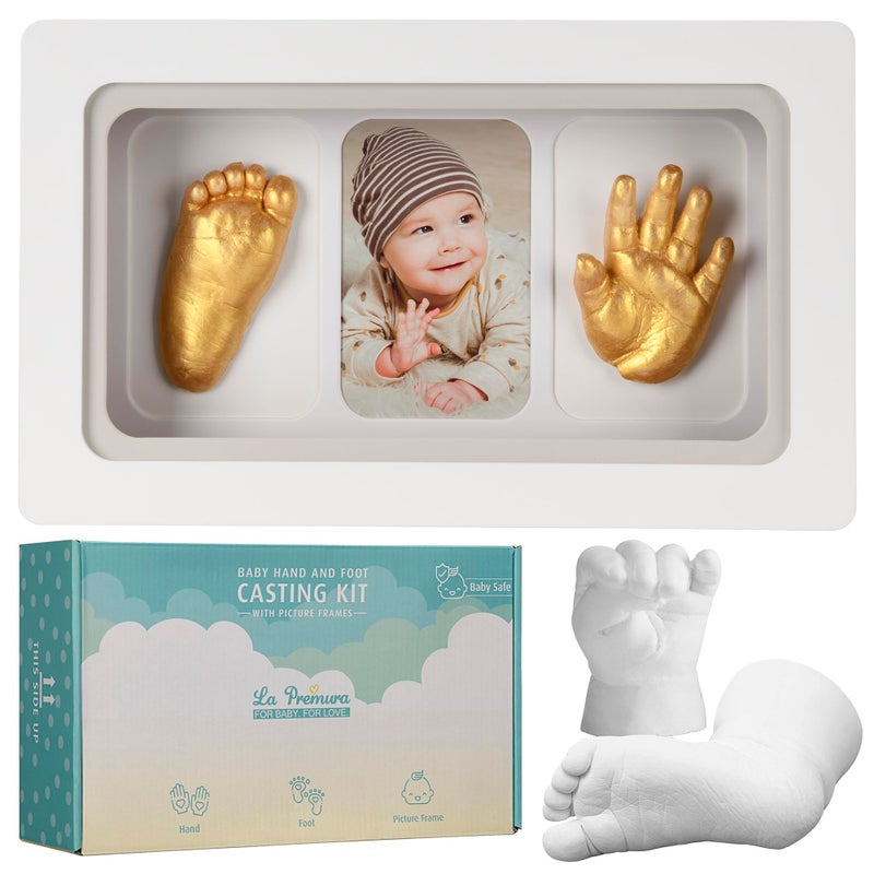 La Premura La Premura Baby Keepsake Hand Casting Kit with Shadow Box Frame Plaster Hand Mold Baby Casting Kit for Infant Hand Foot Molding Perfect for First Birthday Christmas Newborn Gifts 