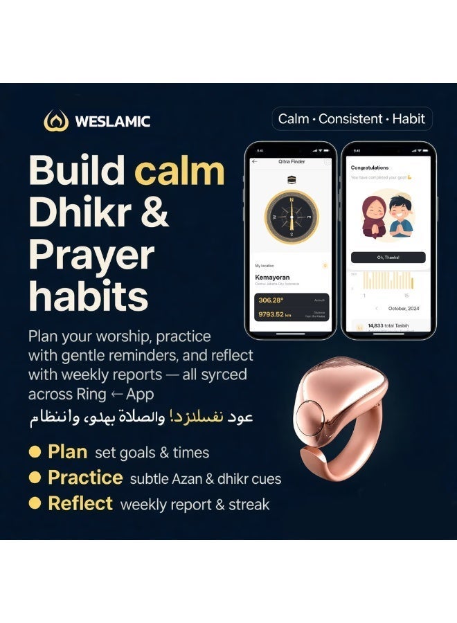 WESLAMIC Faith Smart Tasbih Zikr Ring Digital Prayer Counter with 5 Ring Sizes - Image 4