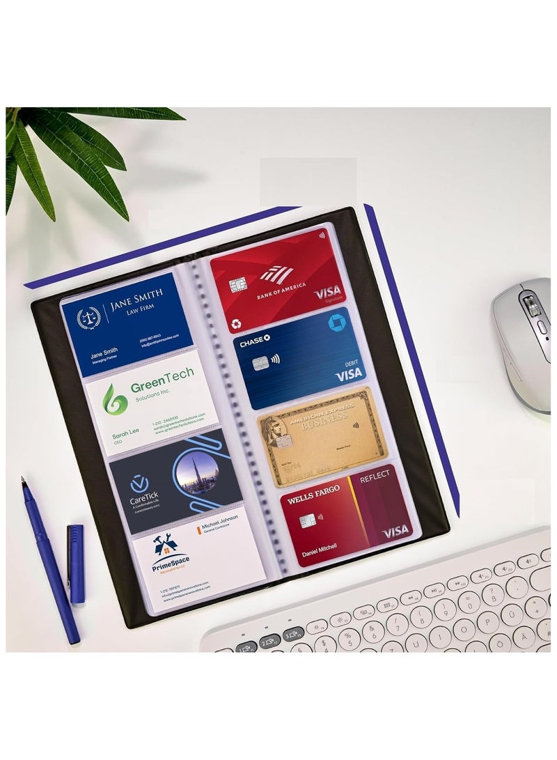 Professional PU Leather Business Card Holder Book Organizer - 400 Capacity Name Card Storage Journal with Hard Cover - Office Visiting Card Organizer for Men & Women - Slim Credit Card Holder Wallet (Black) - Image 2