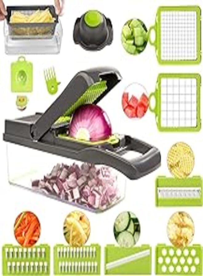 Kitchen ideas Veggie slicer 16 pieces (Gray, 1) 16 pieces hand operated vegetable slicer, veggie chopper, food chopper, onion cutter.