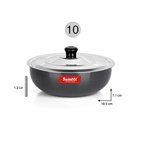Sumeet 3mm Hard Anodized Deep Tasla with Stainless Steel Lid Size No. - 10 (18.5cm Dia. 1.3L Capacity) - Image 4