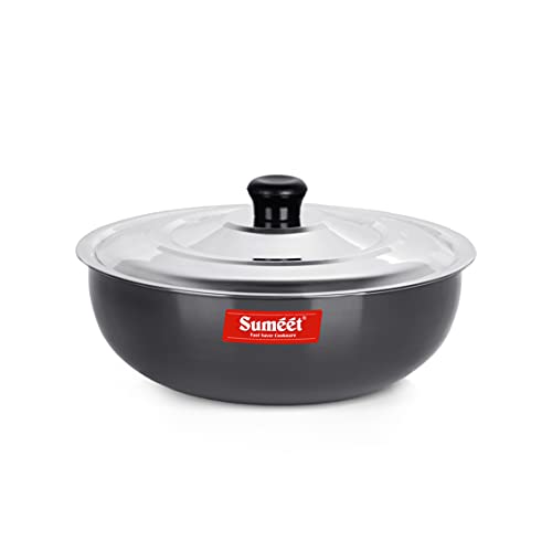 Sumeet 3mm Hard Anodized Deep Tasla with Stainless Steel Lid Size No. - 10 (18.5cm Dia. 1.3L Capacity) - Image 1