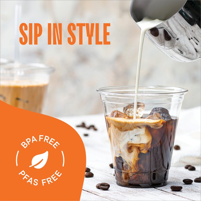 Stack Man 12 oz Clear Plastic Cups with Straw-Slot Lids [100 Sets] PET Crystal Clear Disposable 12oz Plastic Cups with Lids - Crystal Clear  Durable Cup. BPA Free + Crack Resistant  for Coffee  Juice  Shakes - Image 3