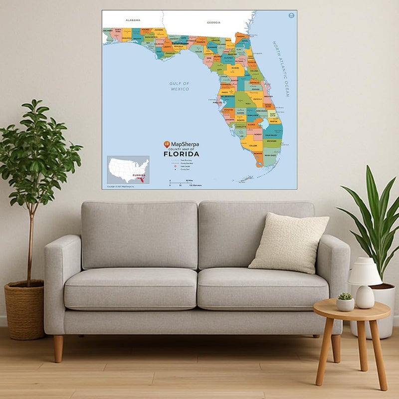 MapSherpa Florida Counties Map - Large - 48" x 44.25" Laminated - Image 2