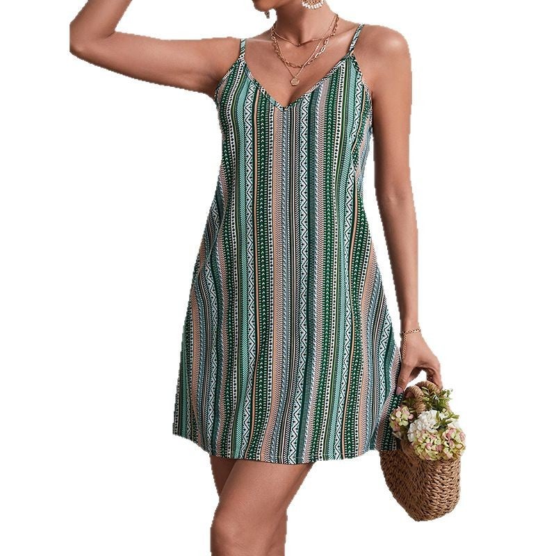Fashion Ethnic Loose Halter Midi Dress Beach Dress Summer 2025 New Vacation Dress - Image 5