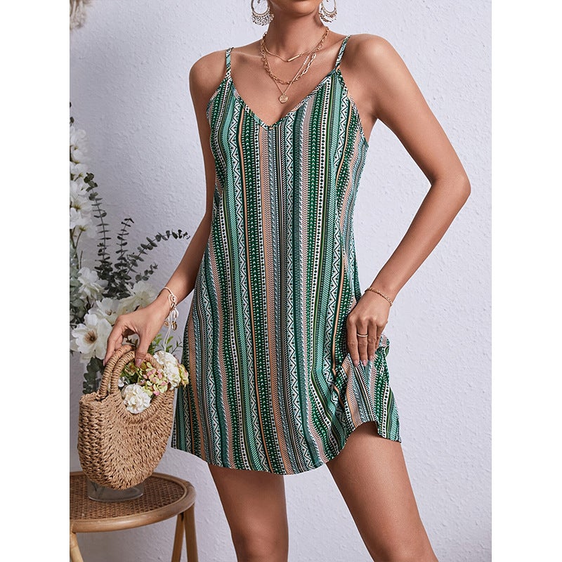 Fashion Ethnic Loose Halter Midi Dress Beach Dress Summer 2025 New Vacation Dress - Image 2