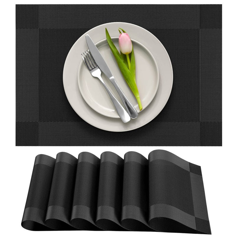 More Dcor Dining Table Placemats Washable HeatResistant PVC Vinyl Table Mats for Dining Room and Kitchen AntiSlip  Set of 6 Black