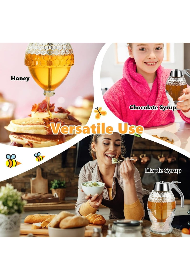 Oasisgalore 8 oz Glass Honey Dispenser with Stand, No-Drip, Honeycomb Design for Home Decor  - Image 4