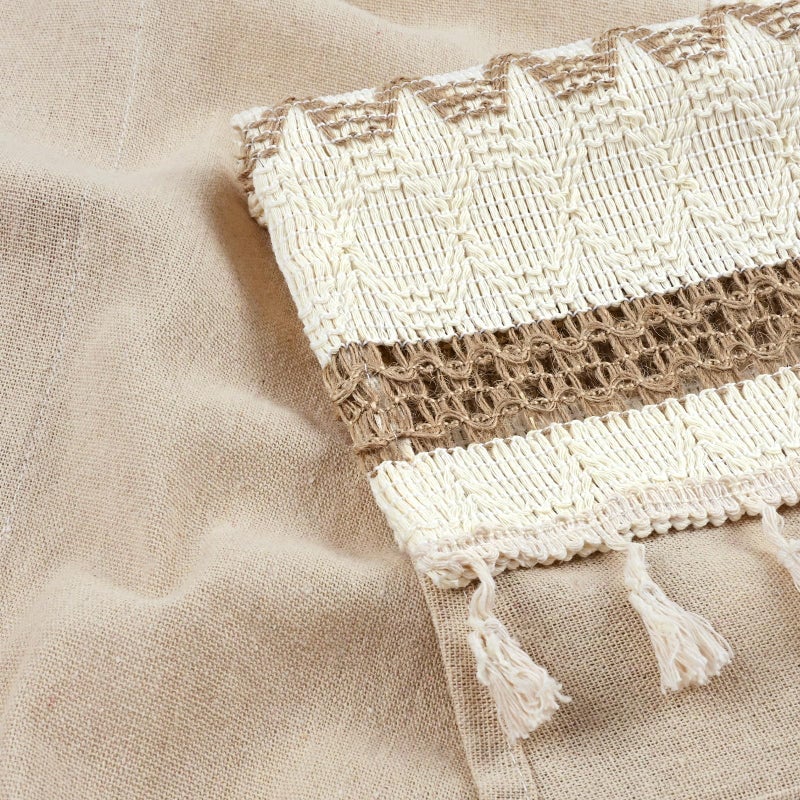 FRAMICS Farmhouse Valance for Windows Linen Valance for Kitchen Boho Crochet Short Curtain with Tassel Country Kitchen Curtain Light Filtering Rod Pocket Window Treatment for Bathroom, 1 Panel - Image 4