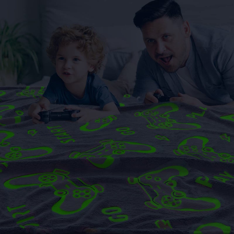 obinsm Glow in The Dark Blanket Gaming Controller Glowing Throw Blanket Gamer Plush Luminous Blankets and Throws Soft Fluffy Throw Gift for Kids Girls Boys Birthday Christmas Halloween Thanksgiving 50"" x 60"" - Image 3