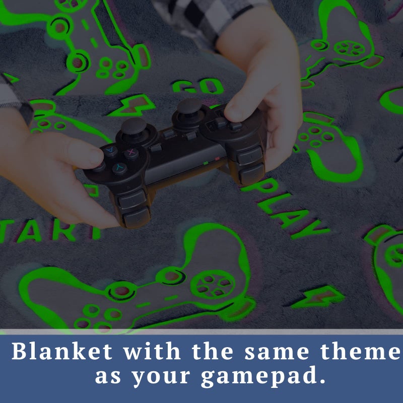 obinsm Glow in The Dark Blanket Gaming Controller Glowing Throw Blanket Gamer Plush Luminous Blankets and Throws Soft Fluffy Throw Gift for Kids Girls Boys Birthday Christmas Halloween Thanksgiving 50"" x 60"" - Image 4