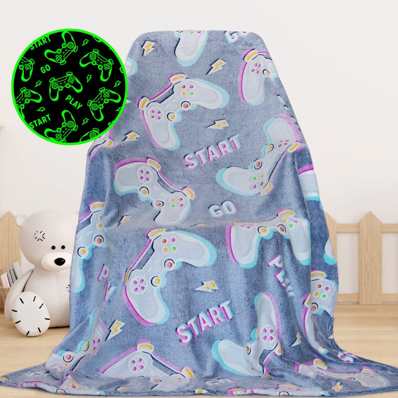 obinsm Glow in The Dark Blanket Gaming Controller Glowing Throw Blanket Gamer Plush Luminous Blankets and Throws Soft Fluffy Throw Gift for Kids Girls Boys Birthday Christmas Halloween Thanksgiving 50"" x 60"" - Image 2
