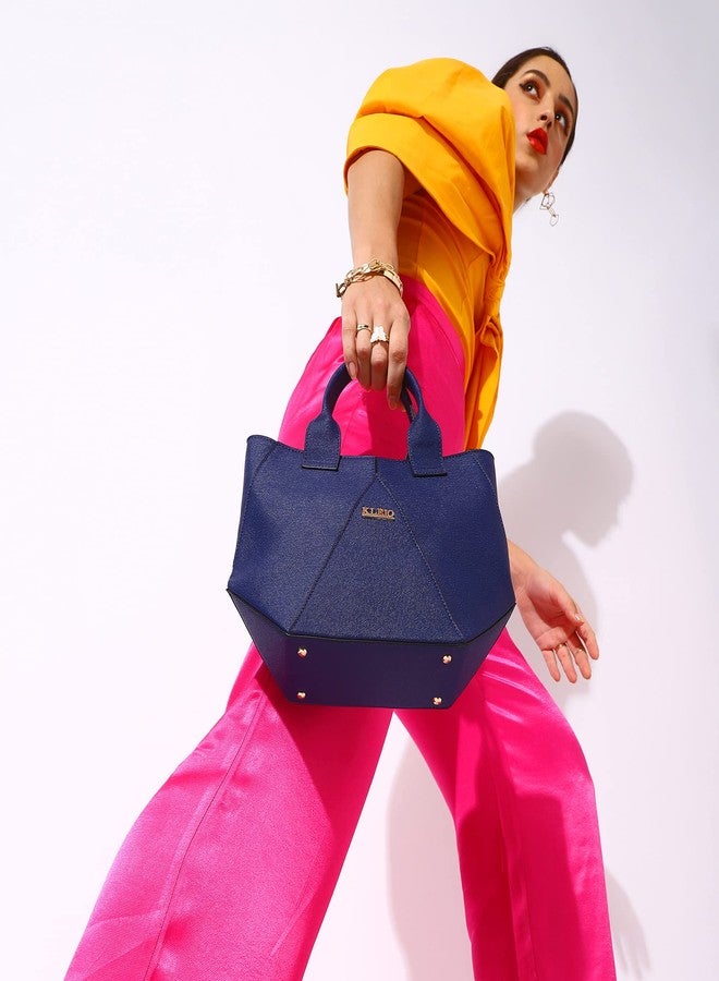 KLEIO Geometrical Vegan PU Leather Top Handle Satchel Shoulder handbag with long Strap for Womens/Ladies (HO9059KL-RB) (Royal Blue) - Image 3