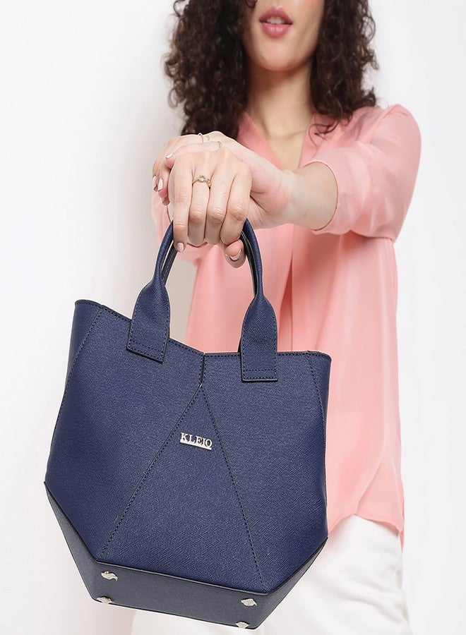 KLEIO Geometrical Vegan PU Leather Top Handle Satchel Shoulder handbag with long Strap for Womens/Ladies (HO9059KL-RB) (Royal Blue) - Image 4