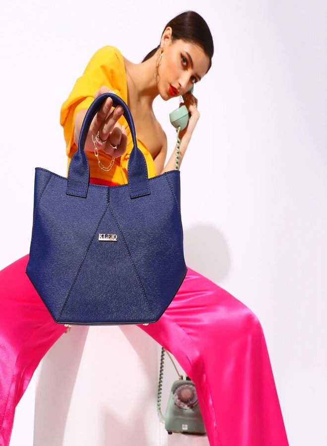 KLEIO Geometrical Vegan PU Leather Top Handle Satchel Shoulder handbag with long Strap for Womens/Ladies (HO9059KL-RB) (Royal Blue) - Image 2