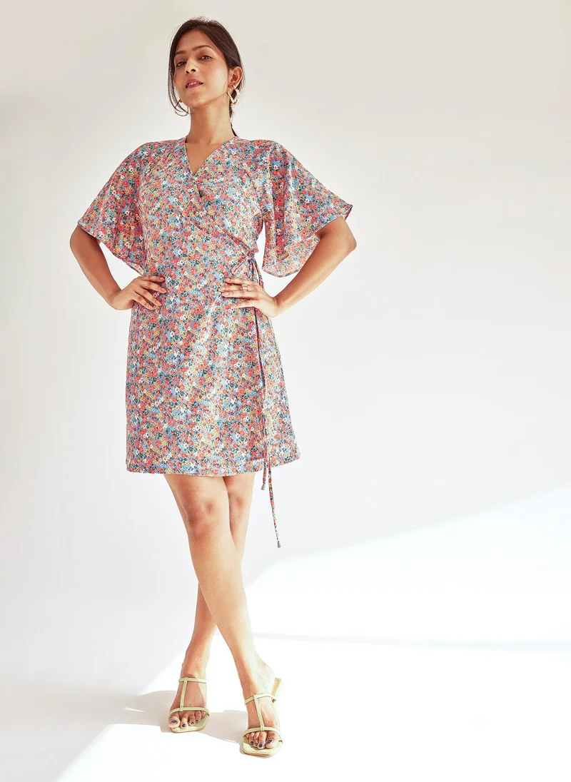 The Label Life Floral Print Wrap Mini Dress