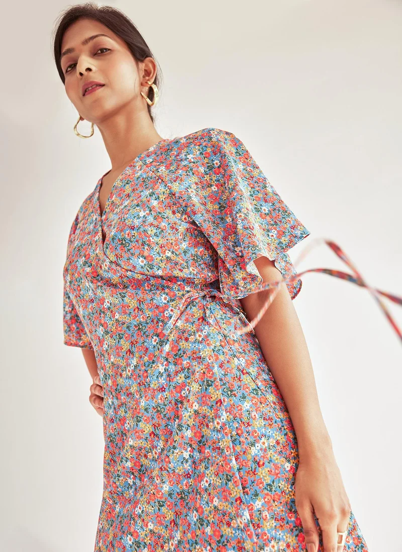 The Label Life Floral Print Wrap Mini Dress