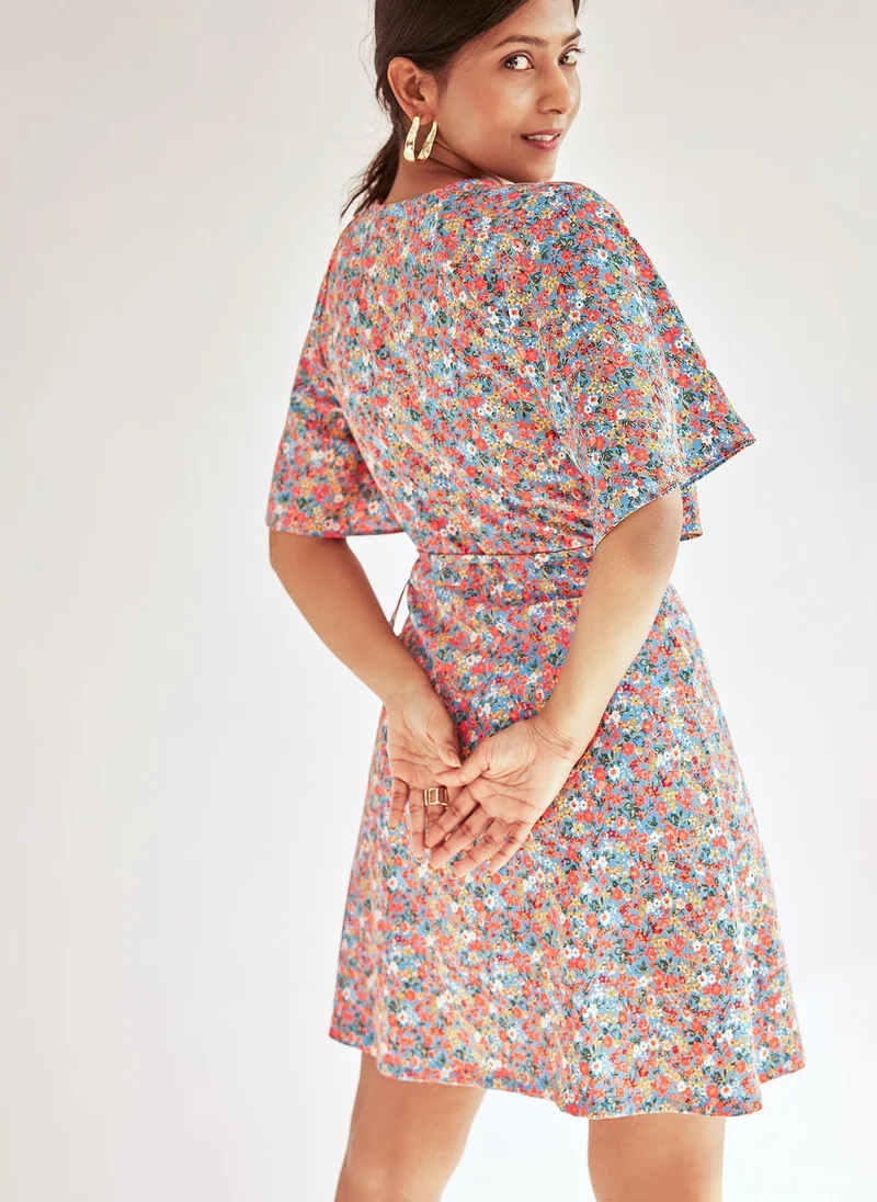 The Label Life Floral Print Wrap Mini Dress