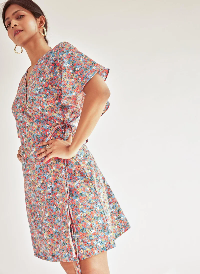 The Label Life Floral Print Wrap Mini Dress